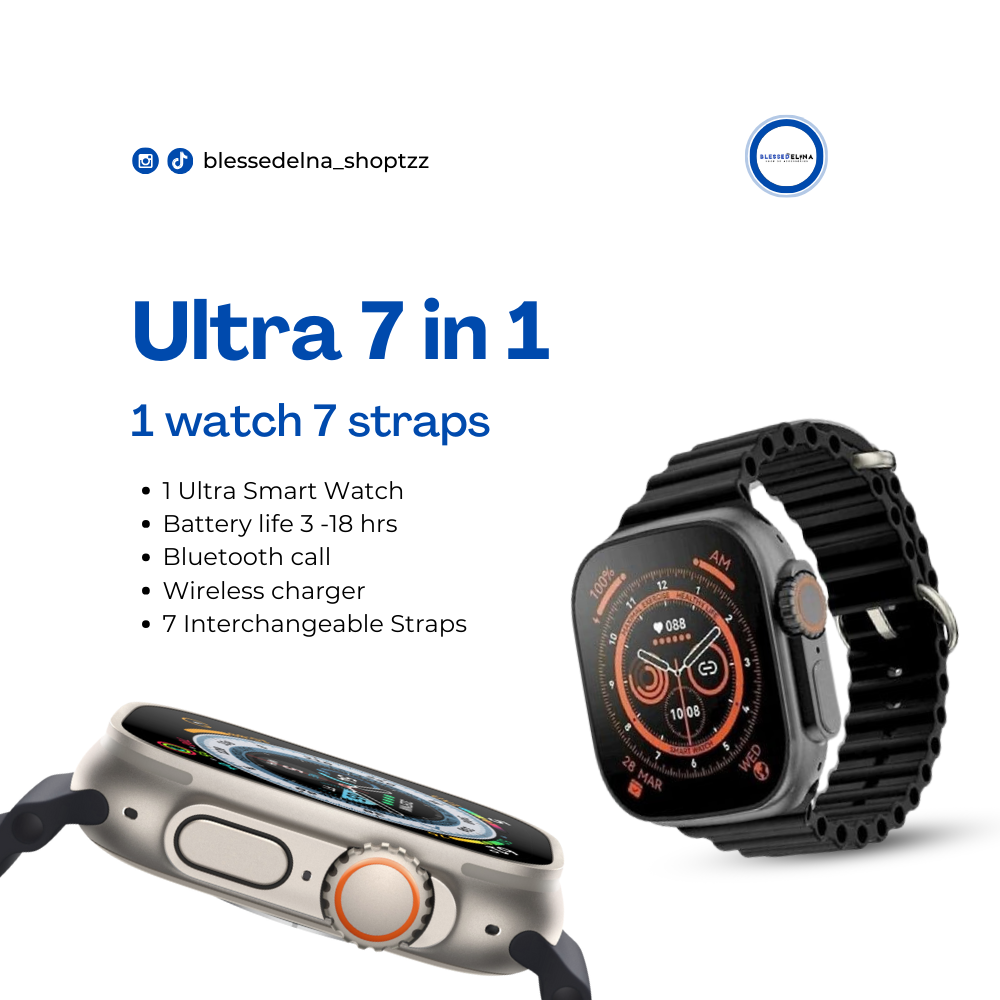 ultra 7 in 1 smartwatch in tanzania battery life up to 18hrs, wireless charger, connect to bluetooth